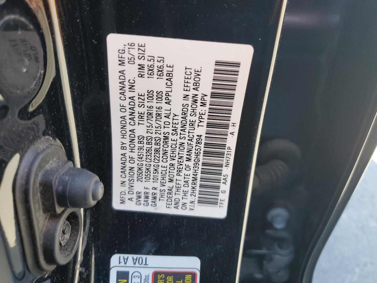 2016 Honda Cr-V Lx VIN: 2HKRM4H39GH657894 Lot: 49624665