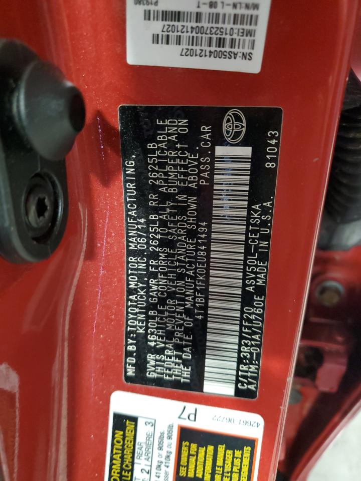 2014 Toyota Camry L VIN: 4T1BF1FK0EU841494 Lot: 47443375