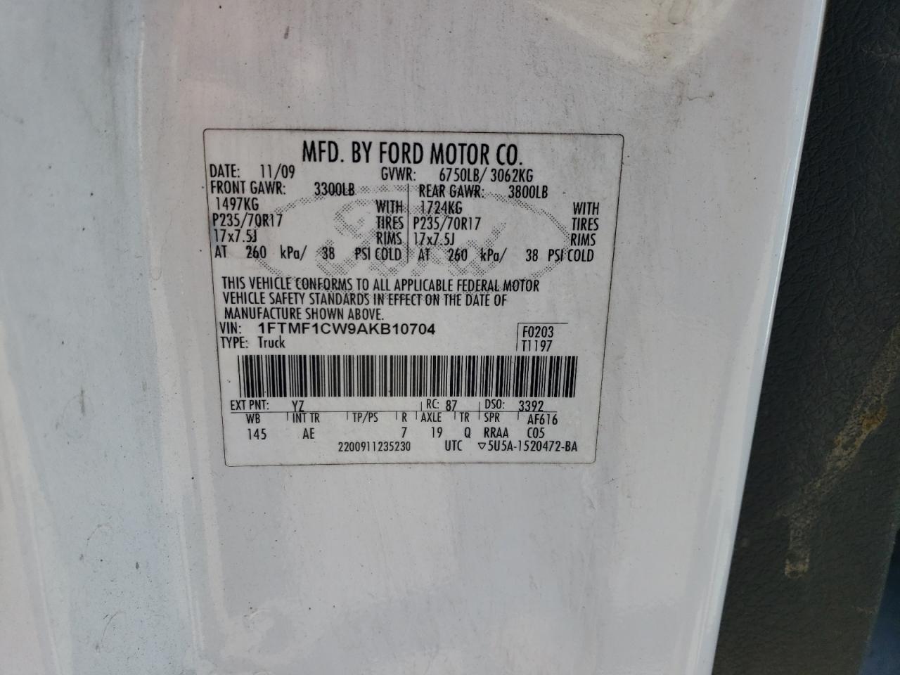 2010 Ford F150 VIN: 1FTMF1CW9AKB10704 Lot: 47970035