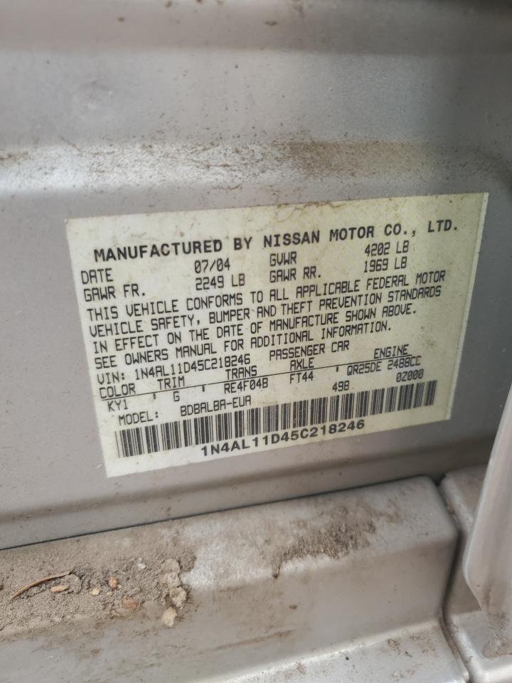 2005 Nissan Altima S VIN: 1N4AL11D45C218246 Lot: 63608425
