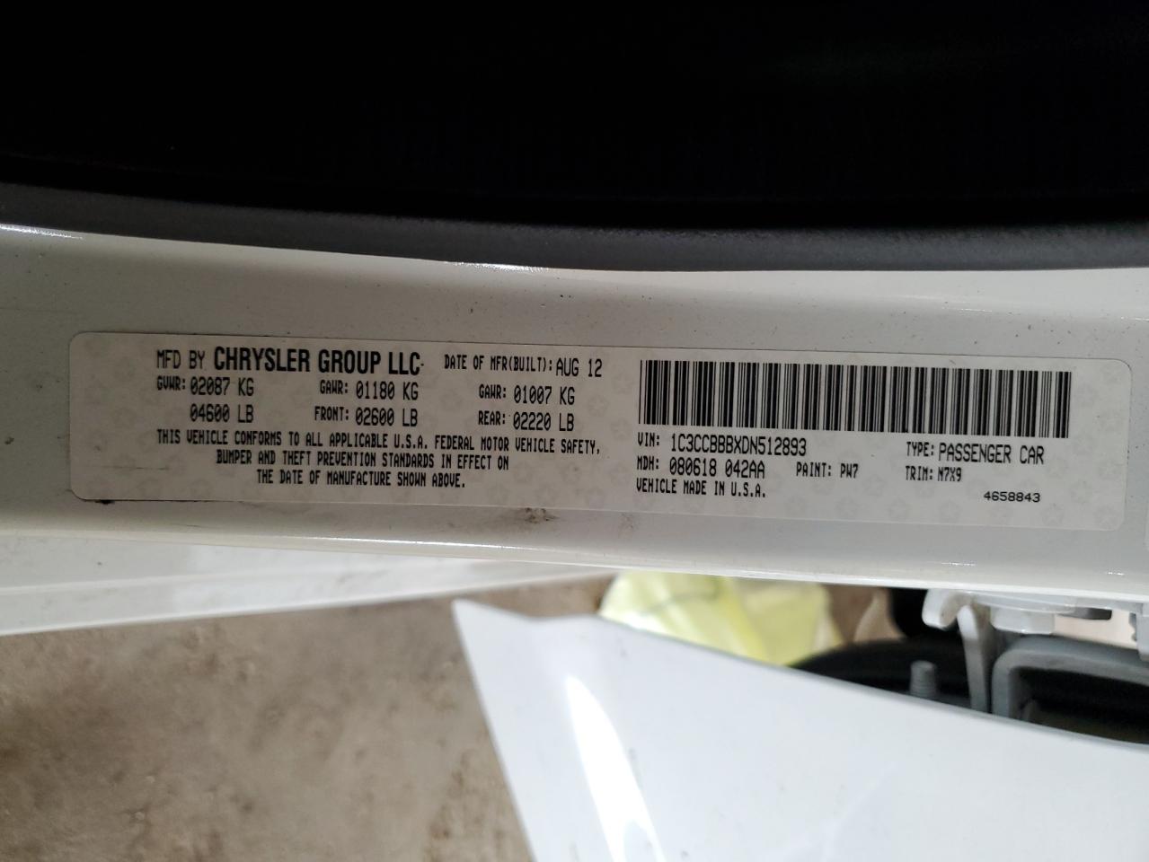 2013 Chrysler 200 Touring VIN: 1C3CCBBBXDN512893 Lot: 49461985