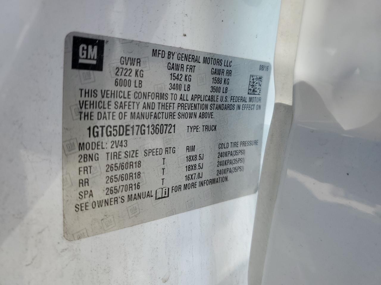2016 GMC Canyon Slt VIN: 1GTG5DE17G1360721 Lot: 49529935