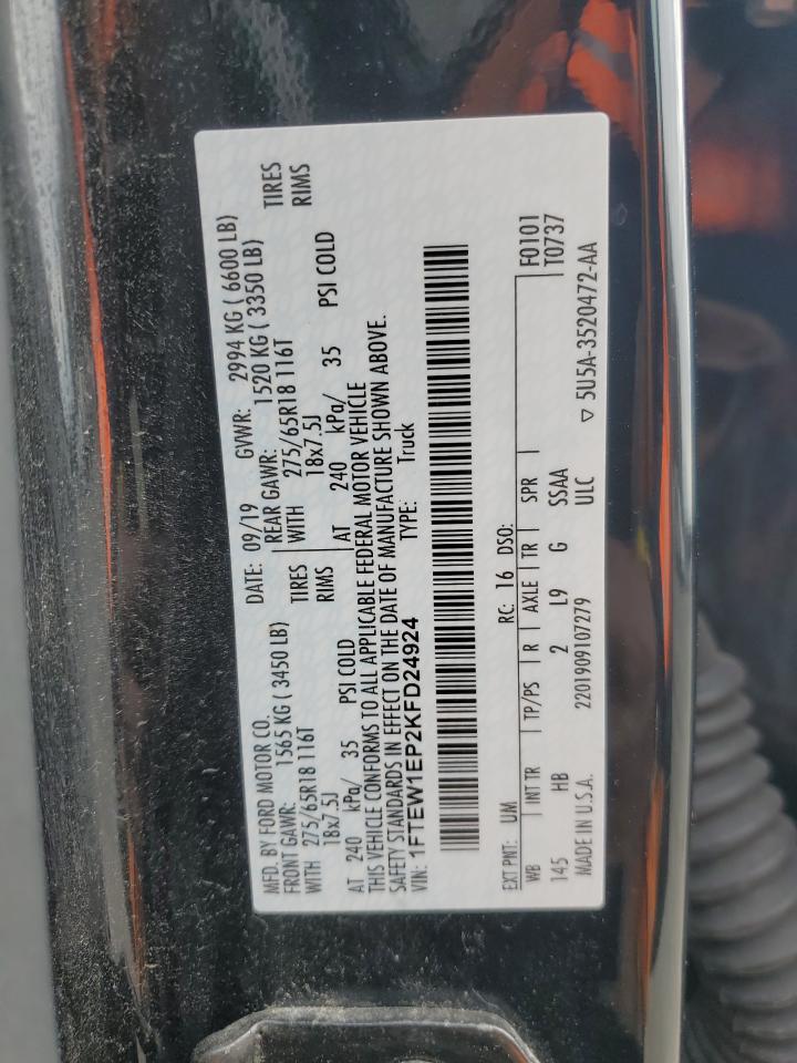 VIN: 1FTEW1EP2KFD24924 2019 FORD F-150