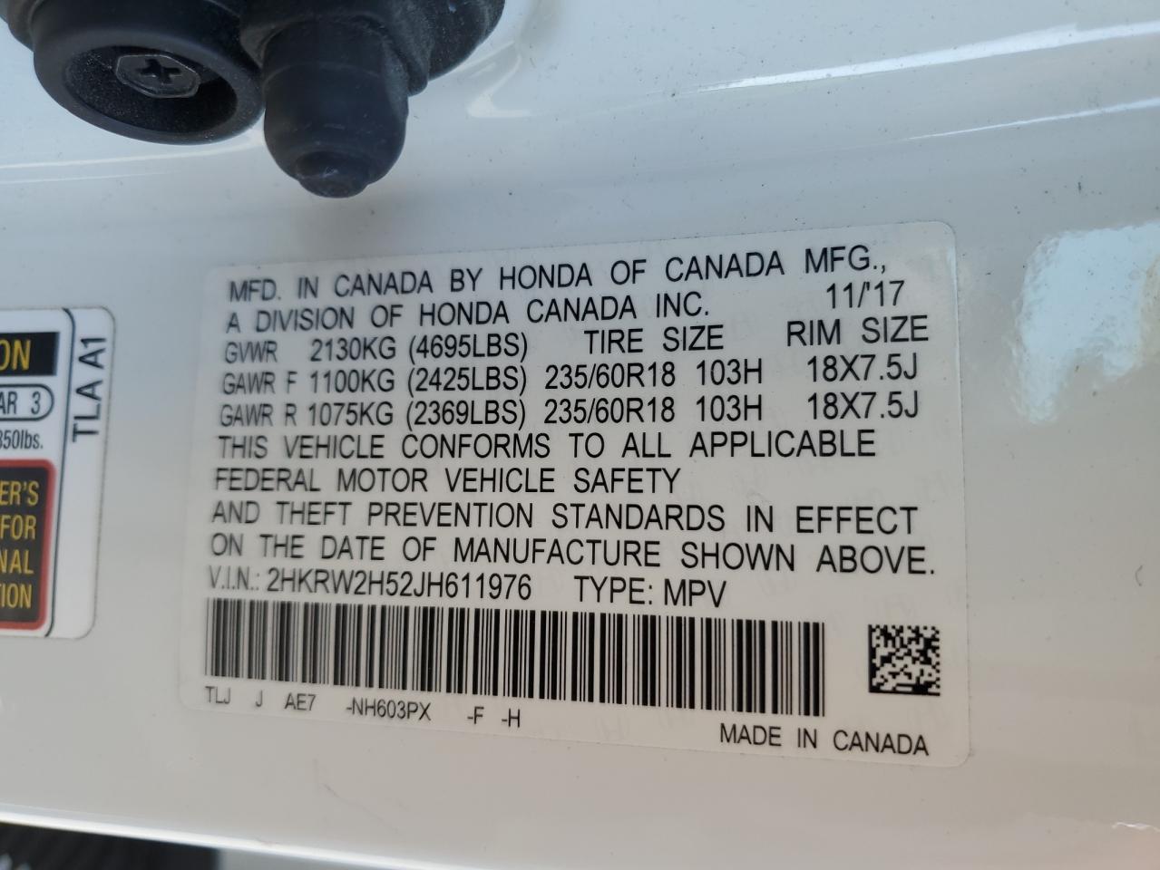 2018 Honda Cr-V Ex VIN: 2HKRW2H52JH611976 Lot: 48352725