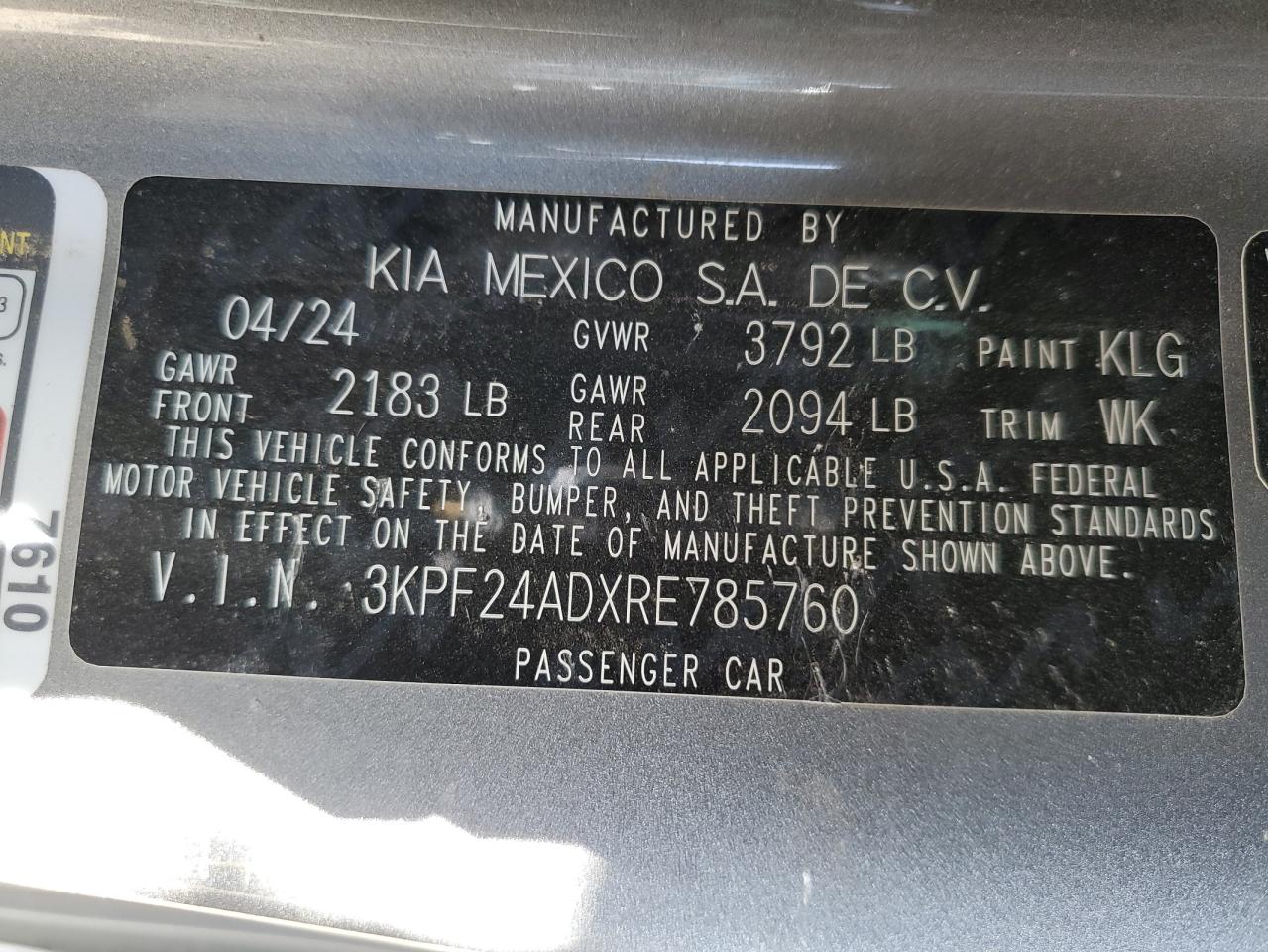 2024 Kia Forte Lx VIN: 3KPF24ADXRE785760 Lot: 51021875