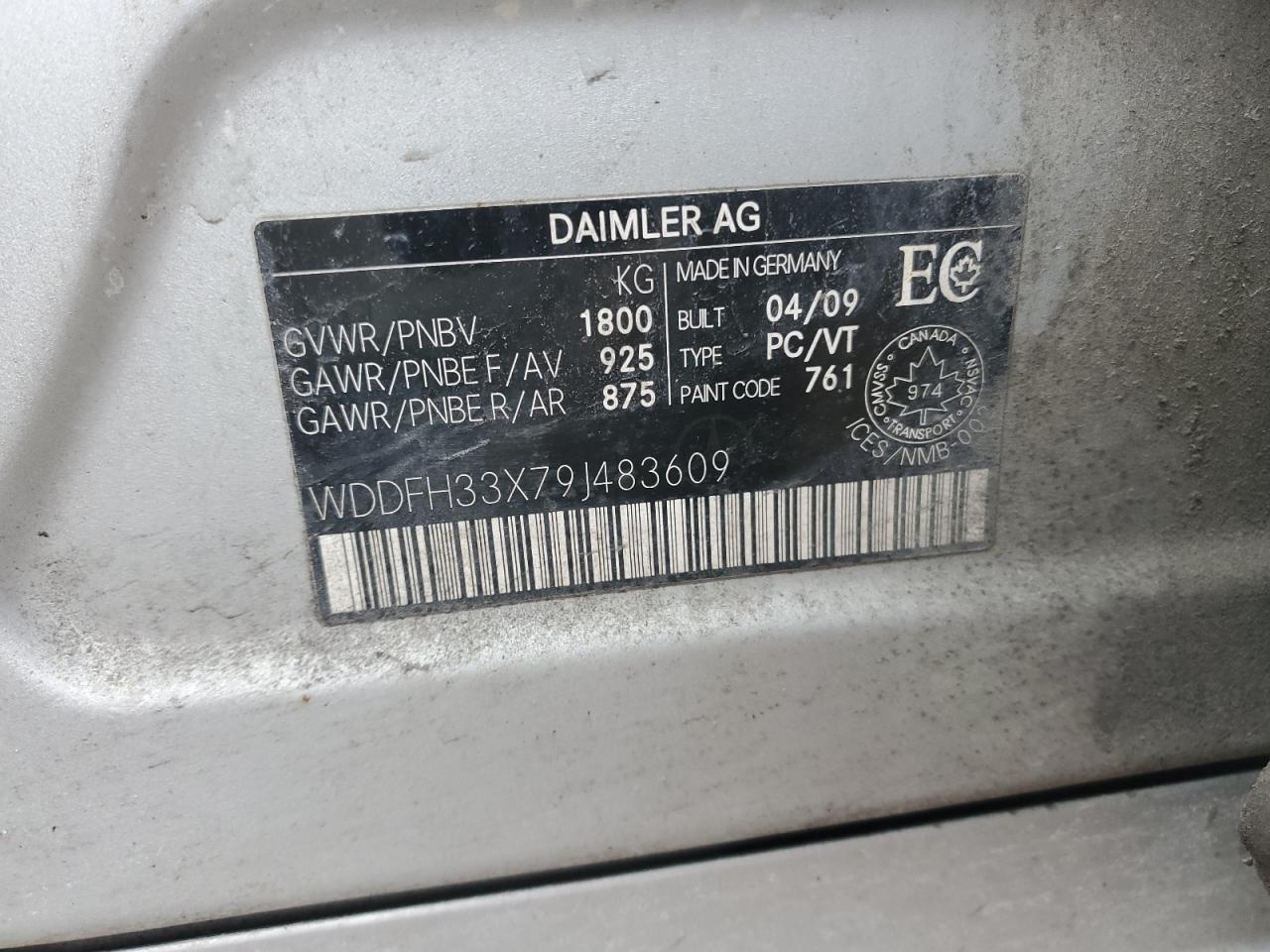 2009 Mercedes-Benz B200 VIN: WDDFH33X79J483609 Lot: 51264345