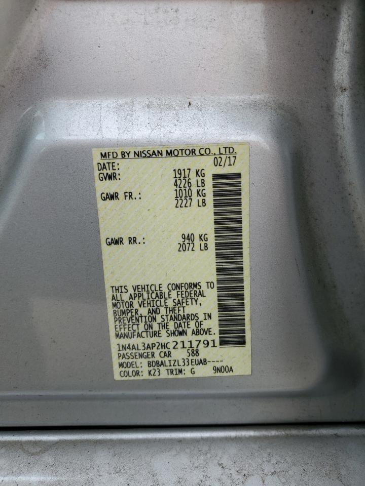 2017 Nissan Altima 2.5 VIN: 1N4AL3AP2HC211791 Lot: 51062005