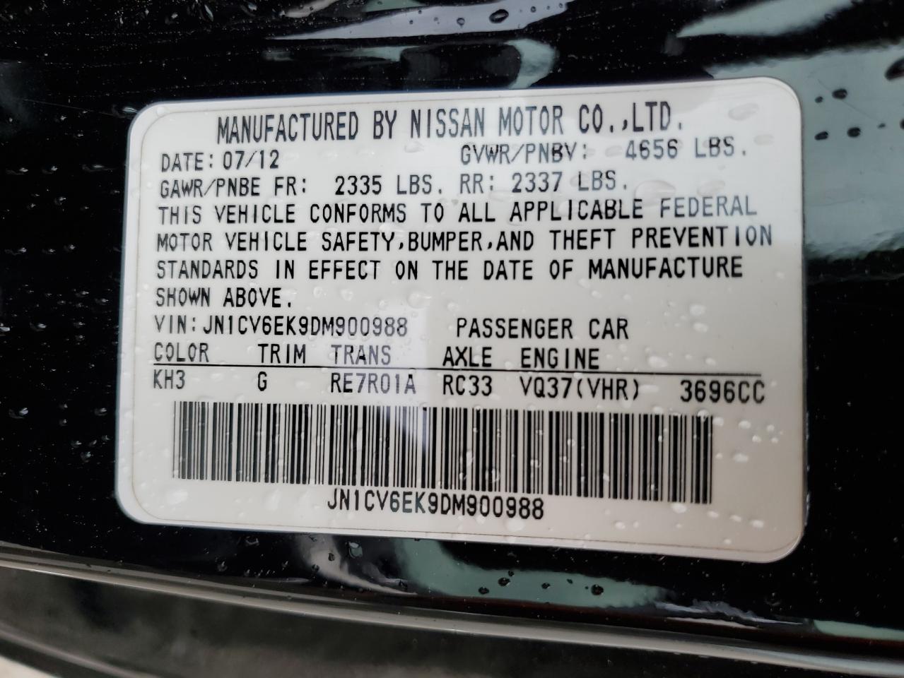 2013 Infiniti G37 Journey VIN: JN1CV6EK9DM900988 Lot: 56863555