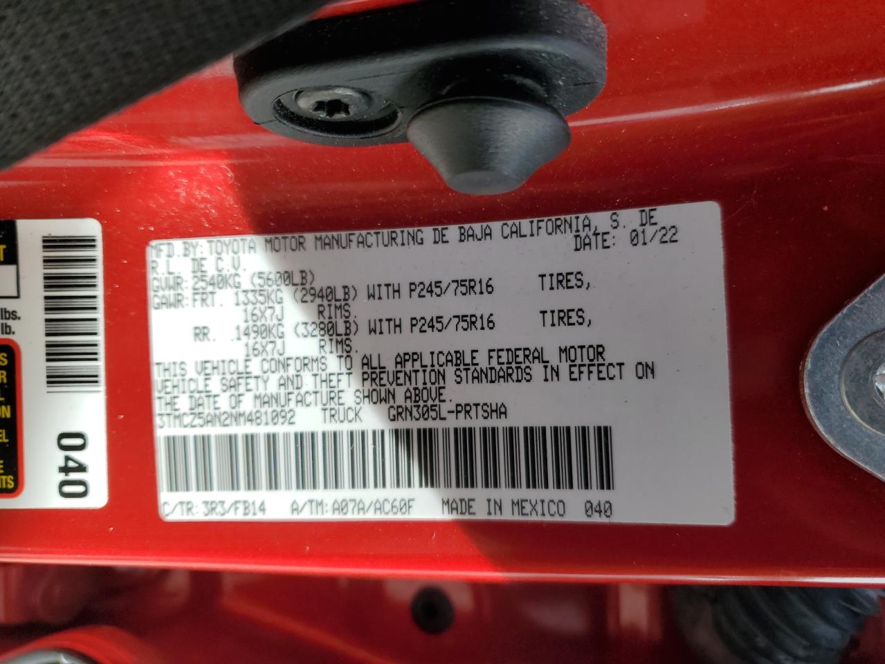 2022 Toyota Tacoma Double Cab VIN: 3TMCZ5AN2NM481092 Lot: 51146755