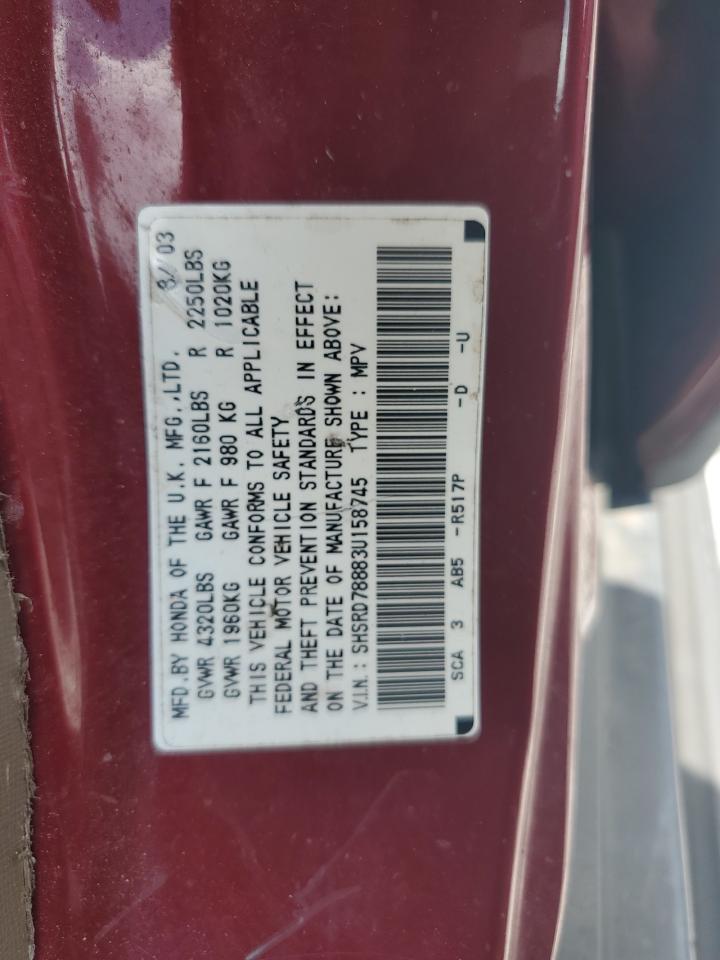 2003 Honda Cr-V Ex VIN: SHSRD78883U158745 Lot: 49109205