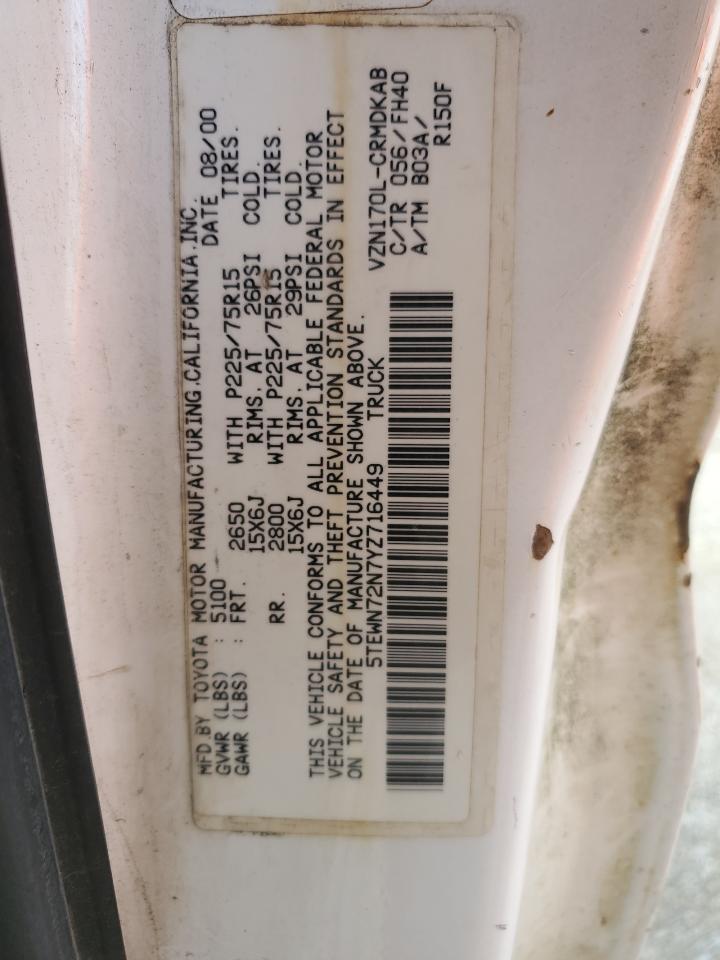 2000 Toyota Tacoma Xtracab VIN: 5TEWN72N7YZ716449 Lot: 48082685