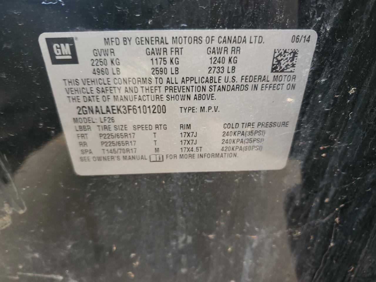 2gnalaek3f6101200 2GNALAEK3F6101200 2015 Chevrolet Equinox Ls