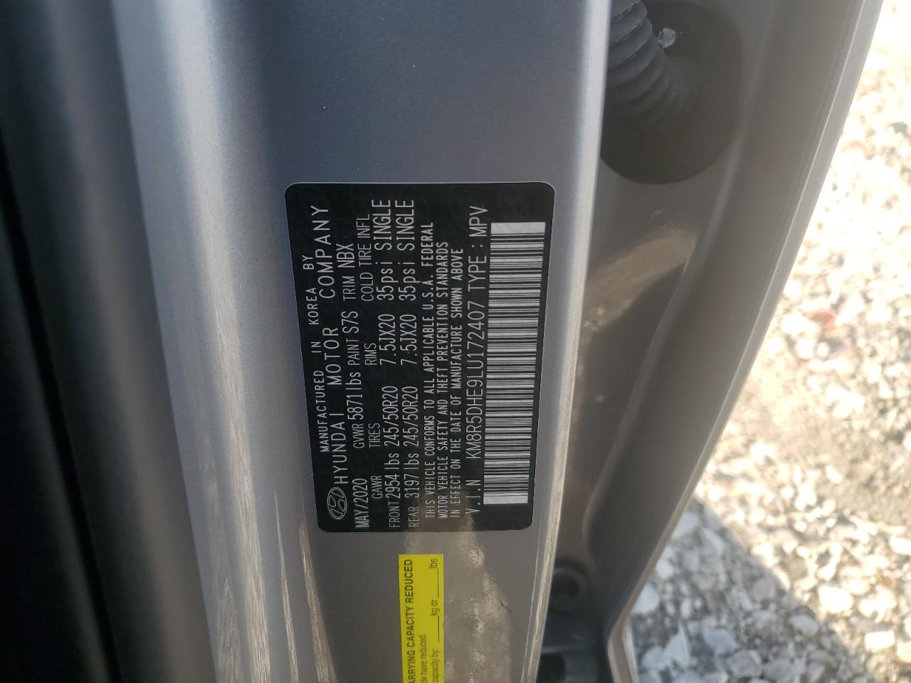 2020 Hyundai Palisade Limited VIN: KM8R5DHE9LU172407 Lot: 50794715