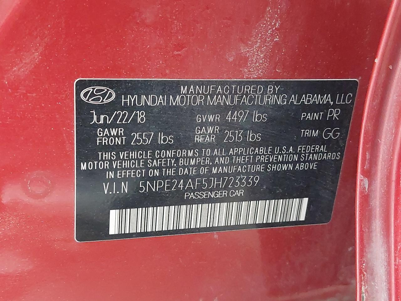 5NPE24AF5JH723339 - 2018 HYUNDAI SONATA - #47691475