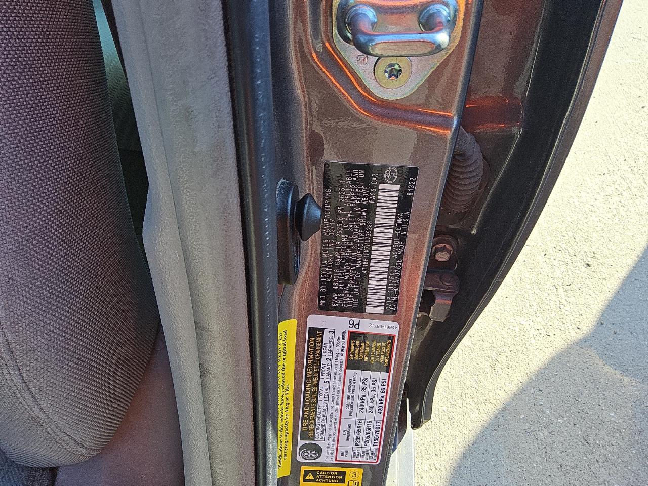 4T1BF1FK7HU739288 TOYOTA CAMRY 2017