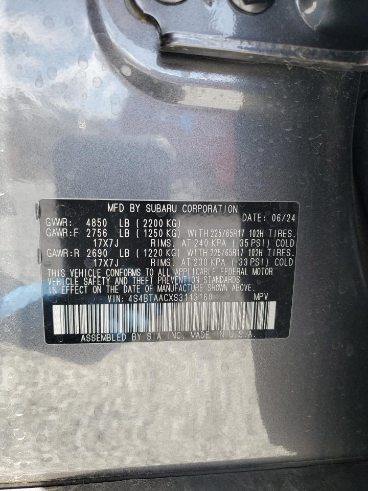 2025 Subaru Outback VIN: 4S4BTAACXS3113160 Lot: 51020565