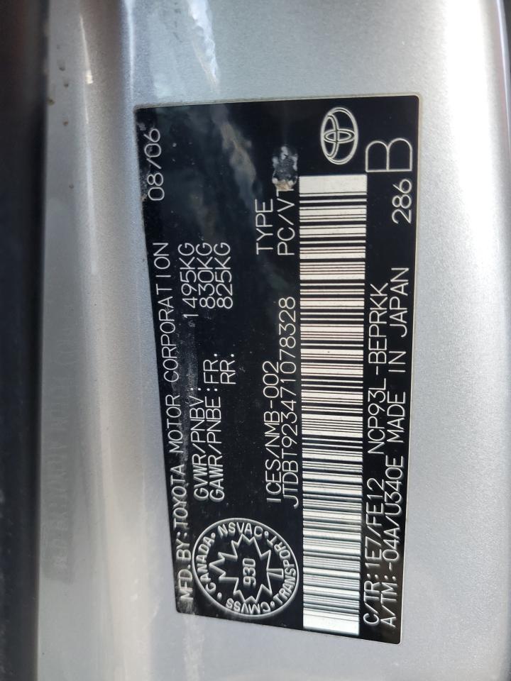 jtdbt923471078328 JTDBT923471078328 2007 Toyota Yaris