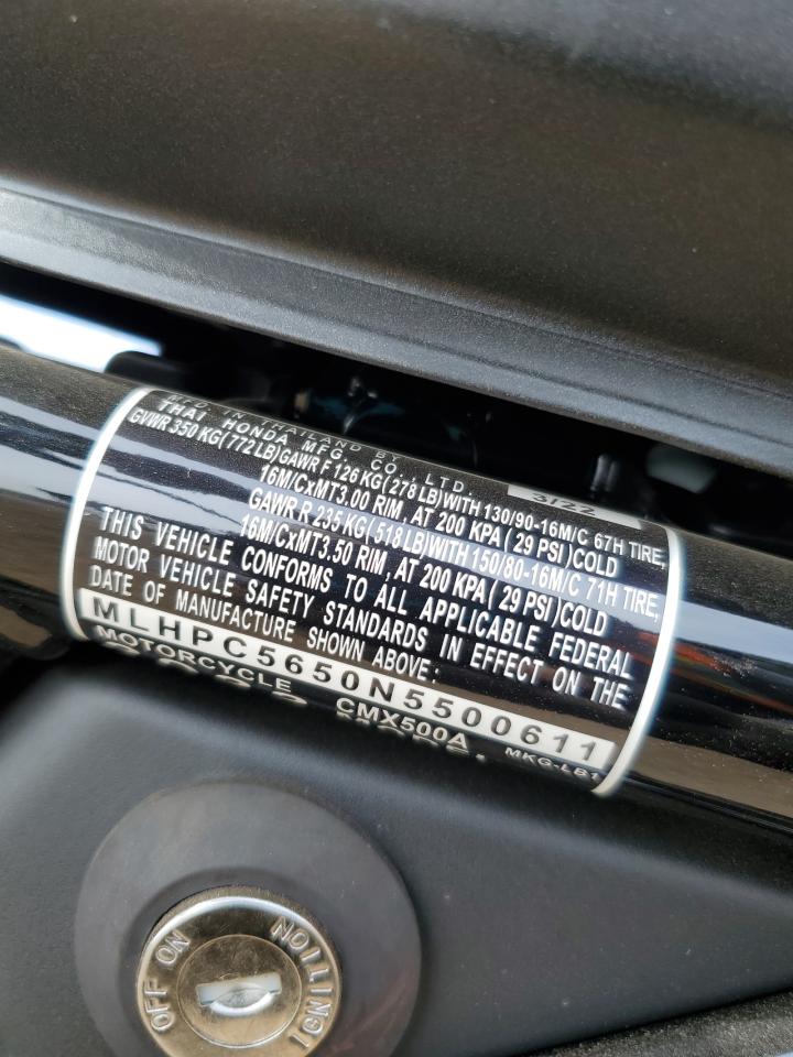 2022 Honda Cmx500 A VIN: MLHPC5650N5500611 Lot: 49151685