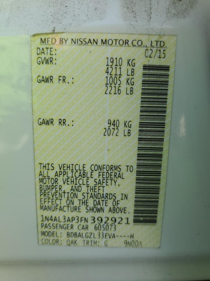 2015 Nissan Altima 2.5 VIN: 1N4AL3AP3FN392921 Lot: 47832595