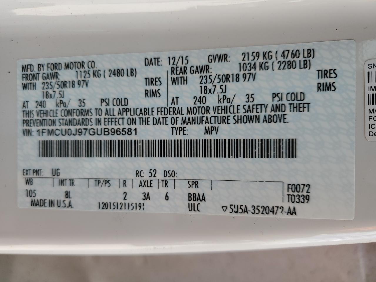 FORD ESCAPE 2016 VIN 1FMCU0J97GUB96581 photo 13