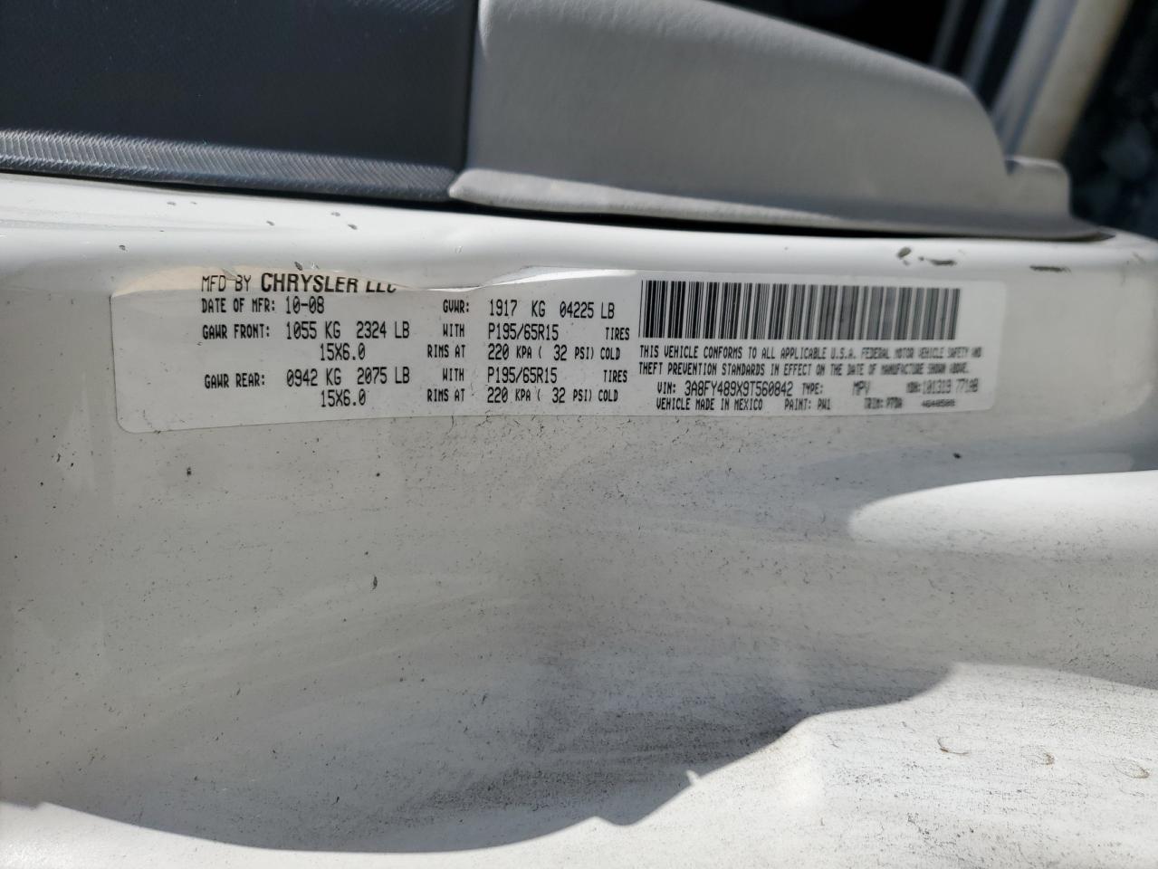 2009 Chrysler Pt Cruiser VIN: 3A8FY489X9T560842 Lot: 50305655