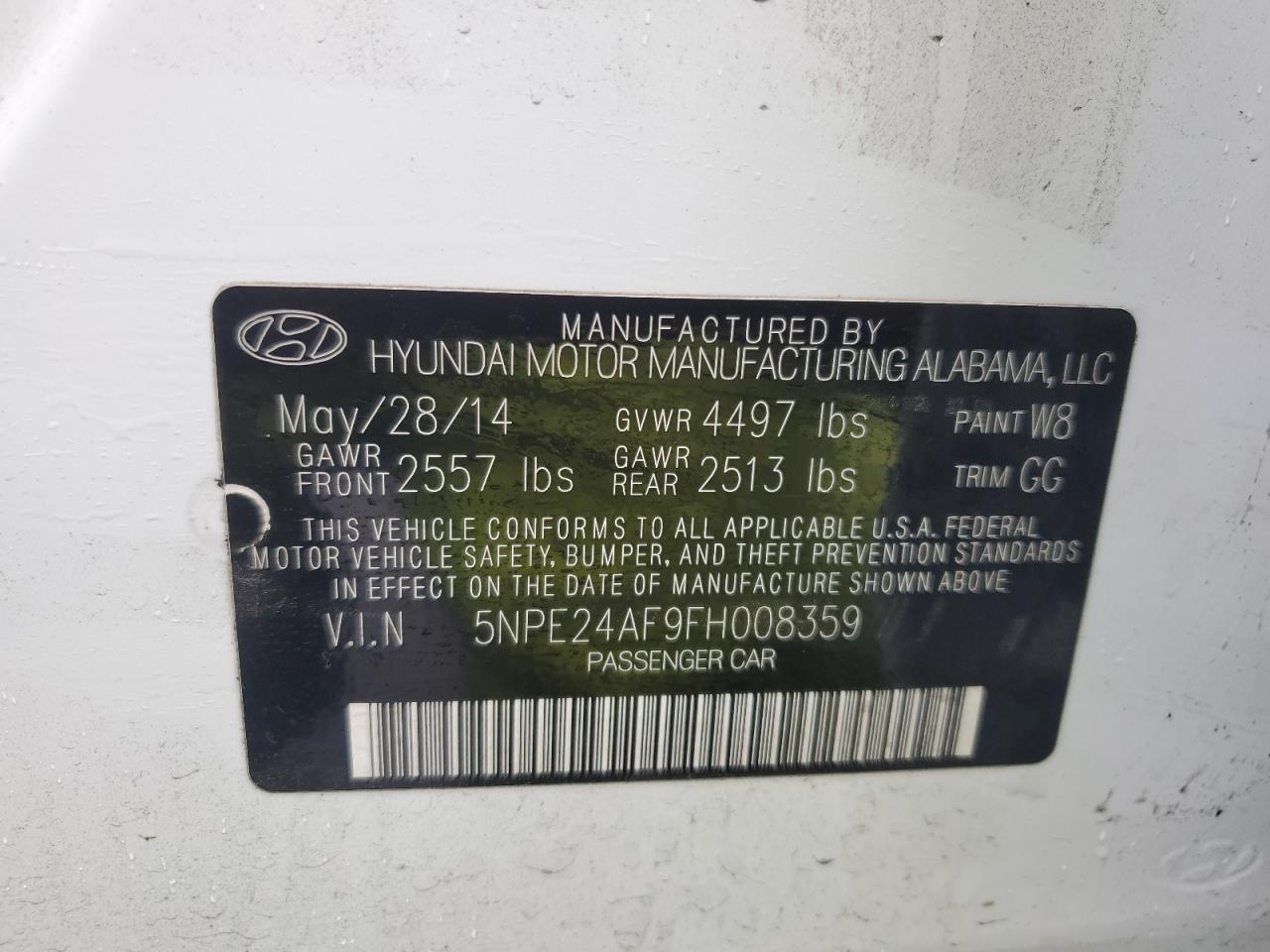 2015 Hyundai Sonata Se VIN: 5NPE24AF9FH008359 Lot: 49637925