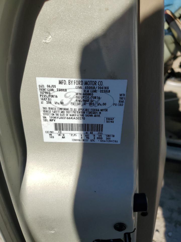 2006 Ford Escape Xlt VIN: 1FMYU03166KA30270 Lot: 50027915