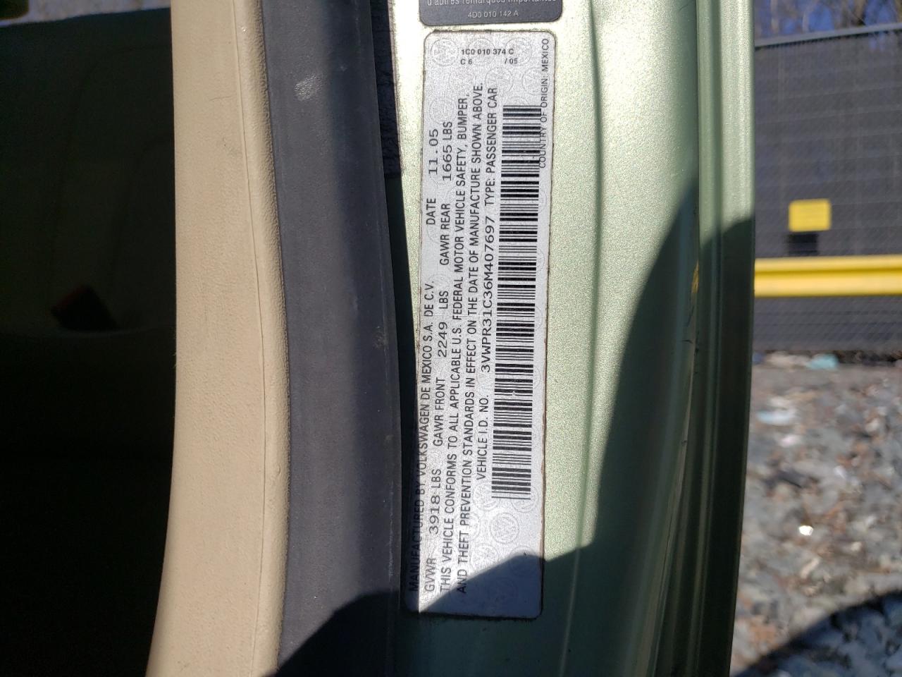 2006 Volkswagen New Beetle Tdi VIN: 3VWPR31C36M407697 Lot: 56402645