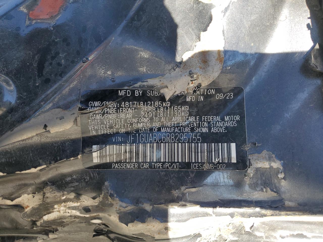 2024 Subaru Impreza VIN: JF1GUABC6R8295755 Lot: 49823615