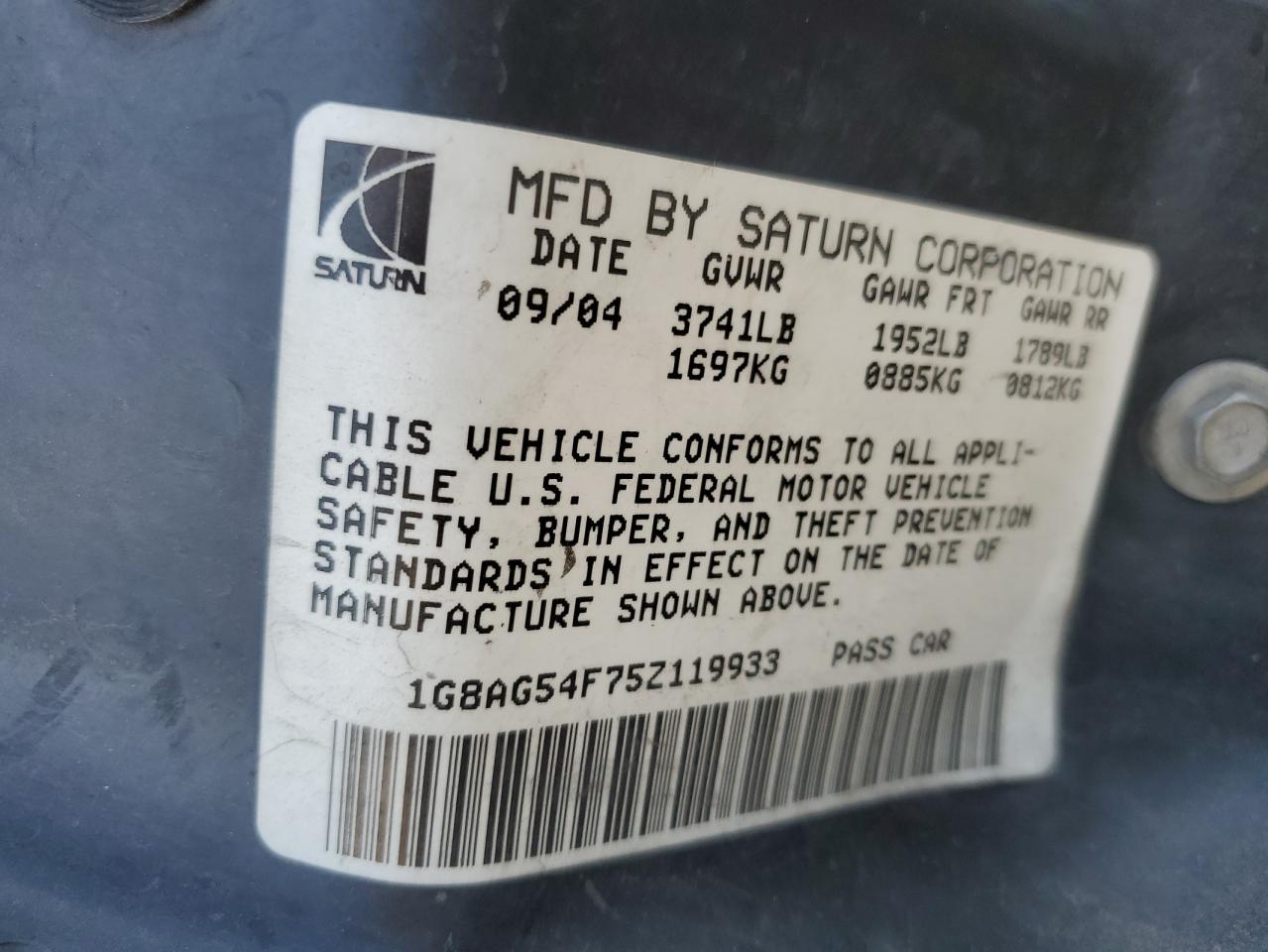 2005 Saturn Ion Level 1 VIN: 1G8AG54F75Z119933 Lot: 48422065