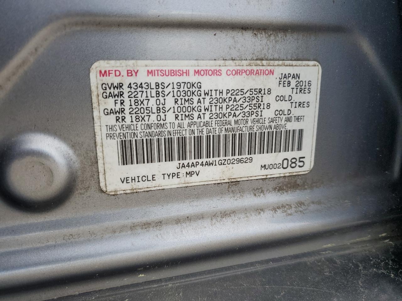 ja4ap4aw1gz029629 JA4AP4AW1GZ029629 2016 Mitsubishi Outlander Sport Sel