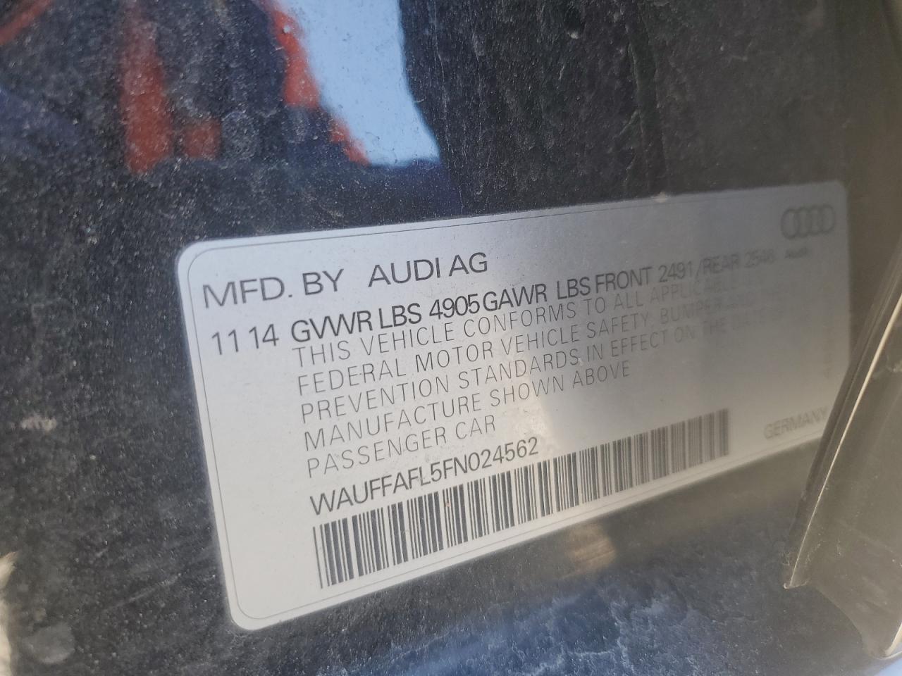 2015 Audi A4 Premium Plus VIN: WAUFFAFL5FN024562 Lot: 48058595