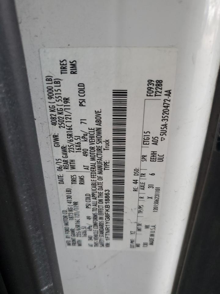 2015 Ford Transit T-250 VIN: 1FTNR1YG8FKB18863 Lot: 50251765