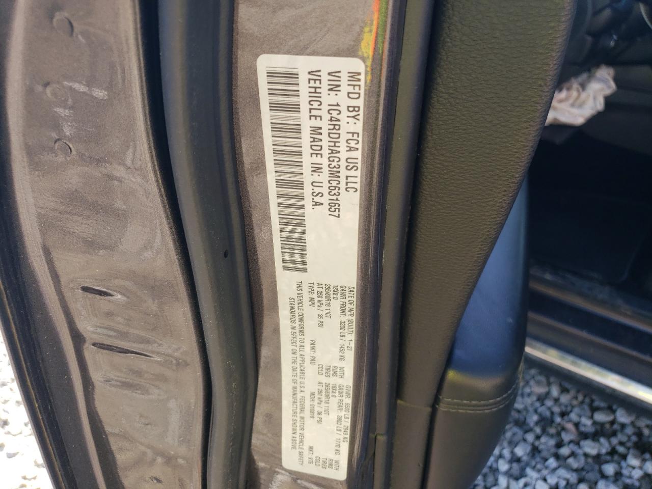 2021 Dodge Durango Sx VIN: AC4RDHAG3MC631657 Lot: 48485435