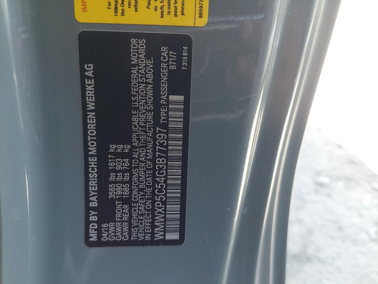 WMWXP5C54G3B77397 - 2016 MINI COOPER - #50108745