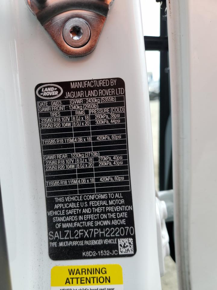 salzl2fx7ph222070 SALZL2FX7PH222070 2023 Land Rover Range Rover Evoque R-Dynamic Se