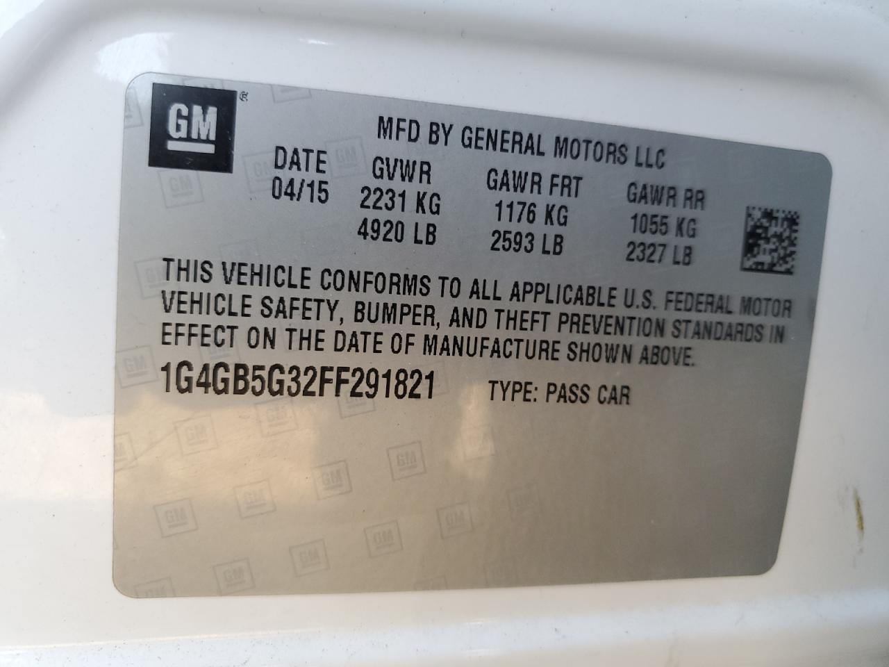 2015 Buick Lacrosse VIN: 1G4GB5G32FF291821 Lot: 48603095