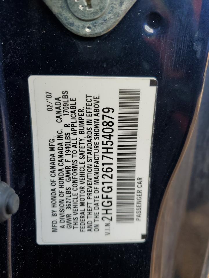 2007 Honda Civic Lx VIN: 2HGFG12617H540879 Lot: 47615445