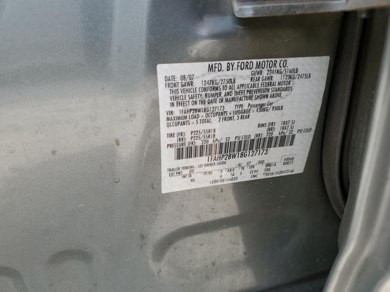 2008 Ford Taurus Limited VIN: 1FAHP28W18G127173 Lot: 48978515