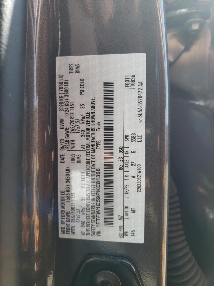 2023 Ford F150 Supercrew VIN: 1FTFW1E59PKE81366 Lot: 51338055
