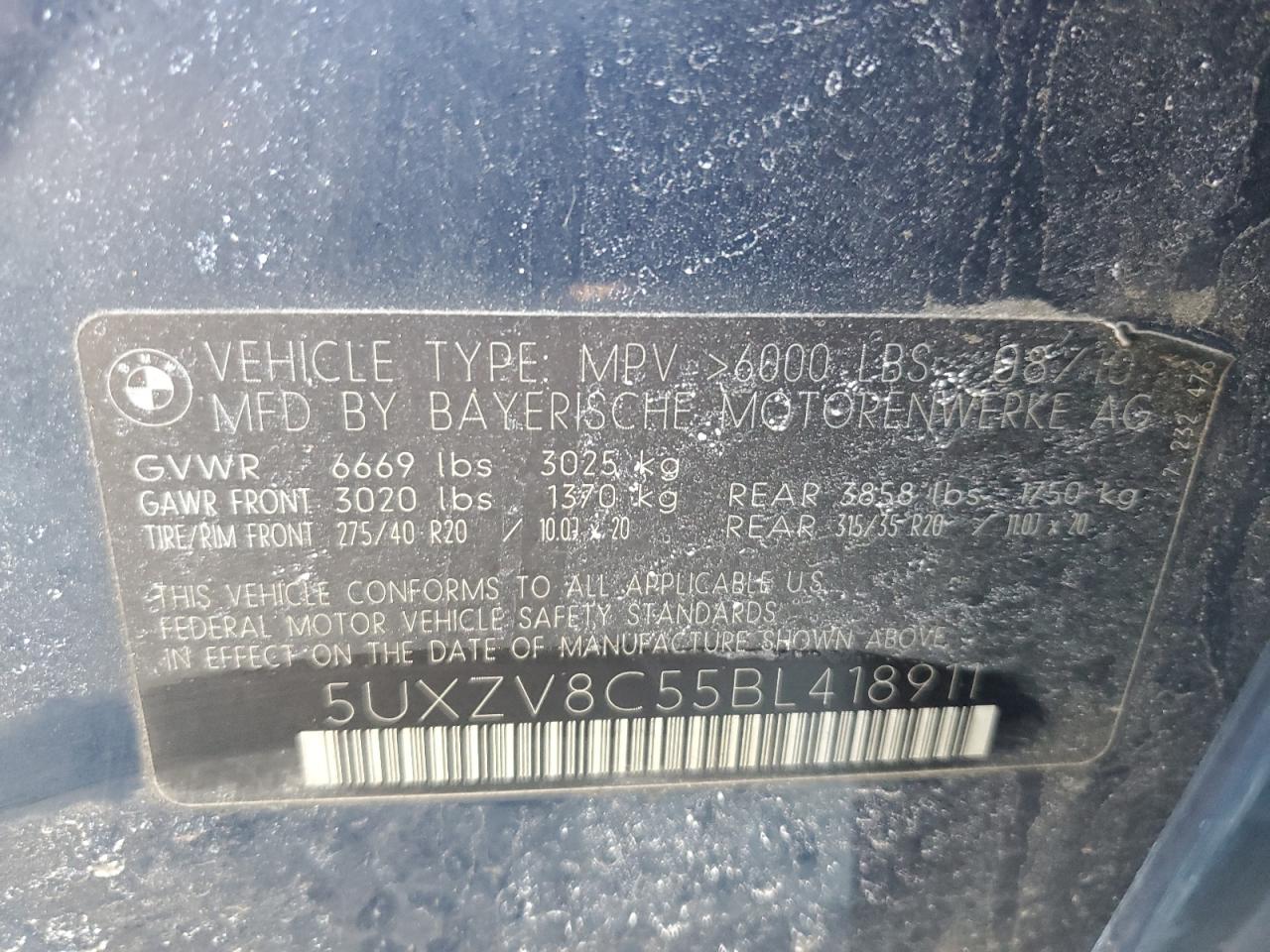 2011 BMW X5 xDrive50I VIN: 5UXZV8C55BL418911 Lot: 47490185