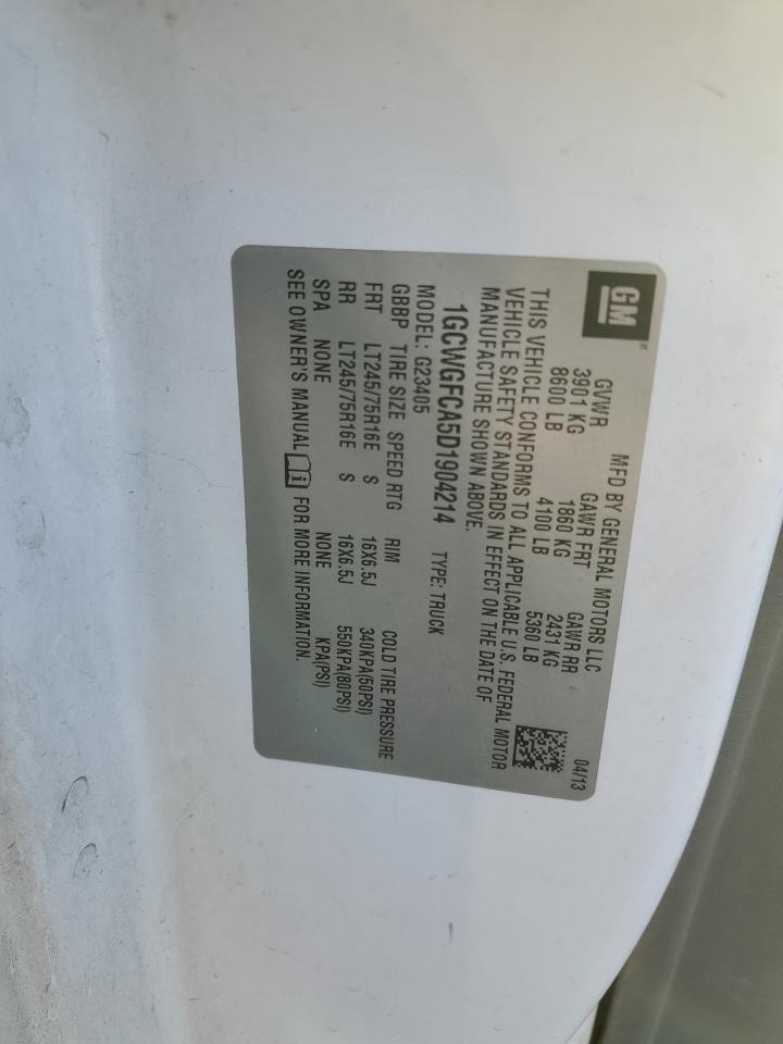 2013 Chevrolet Express G2500 VIN: 1GCWGFCA5D1904214 Lot: 48893495