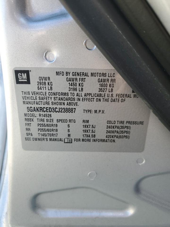 2012 Buick Enclave VIN: 5GAKRCED3CJ238887 Lot: 71924565