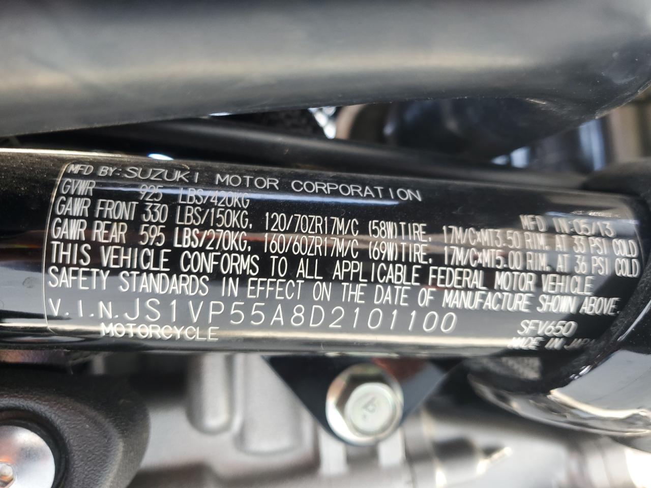 2013 Suzuki Sv650 VIN: JS1VP55A8D2101100 Lot: 48975325