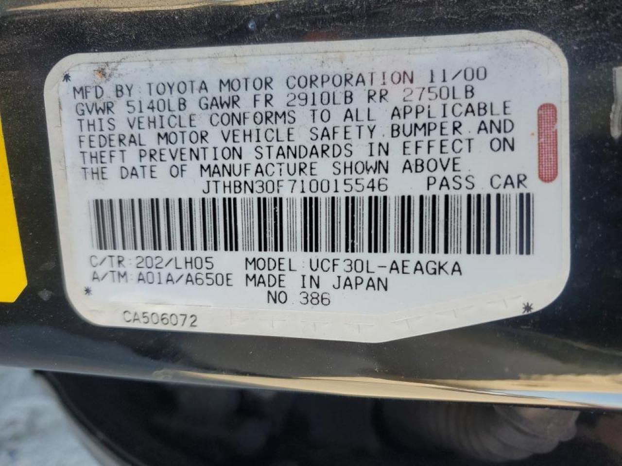 2001 Lexus Ls 430 VIN: JTHBN30F710015546 Lot: 47687555