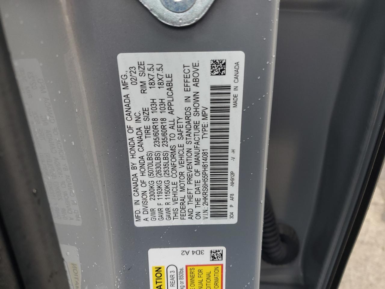 2023 Honda Cr-V Sport VIN: 2HKRS6H55PH814081 Lot: 49288655
