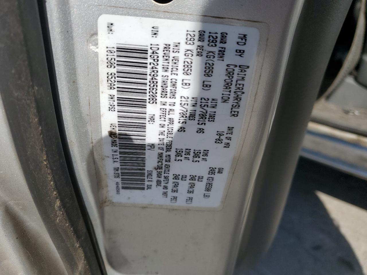 2004 Dodge Grand Caravan Se VIN: 1D4GP24R94B562085 Lot: 65167025