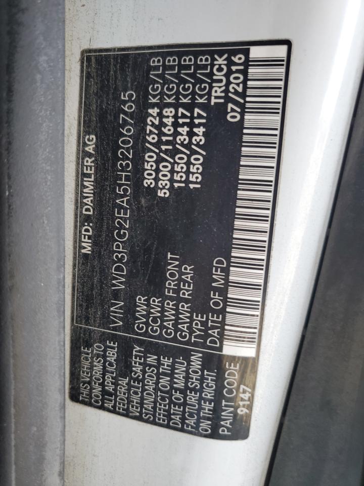 2017 Mercedes-Benz Metris VIN: WD3PG2EA5H3206765 Lot: 50329705