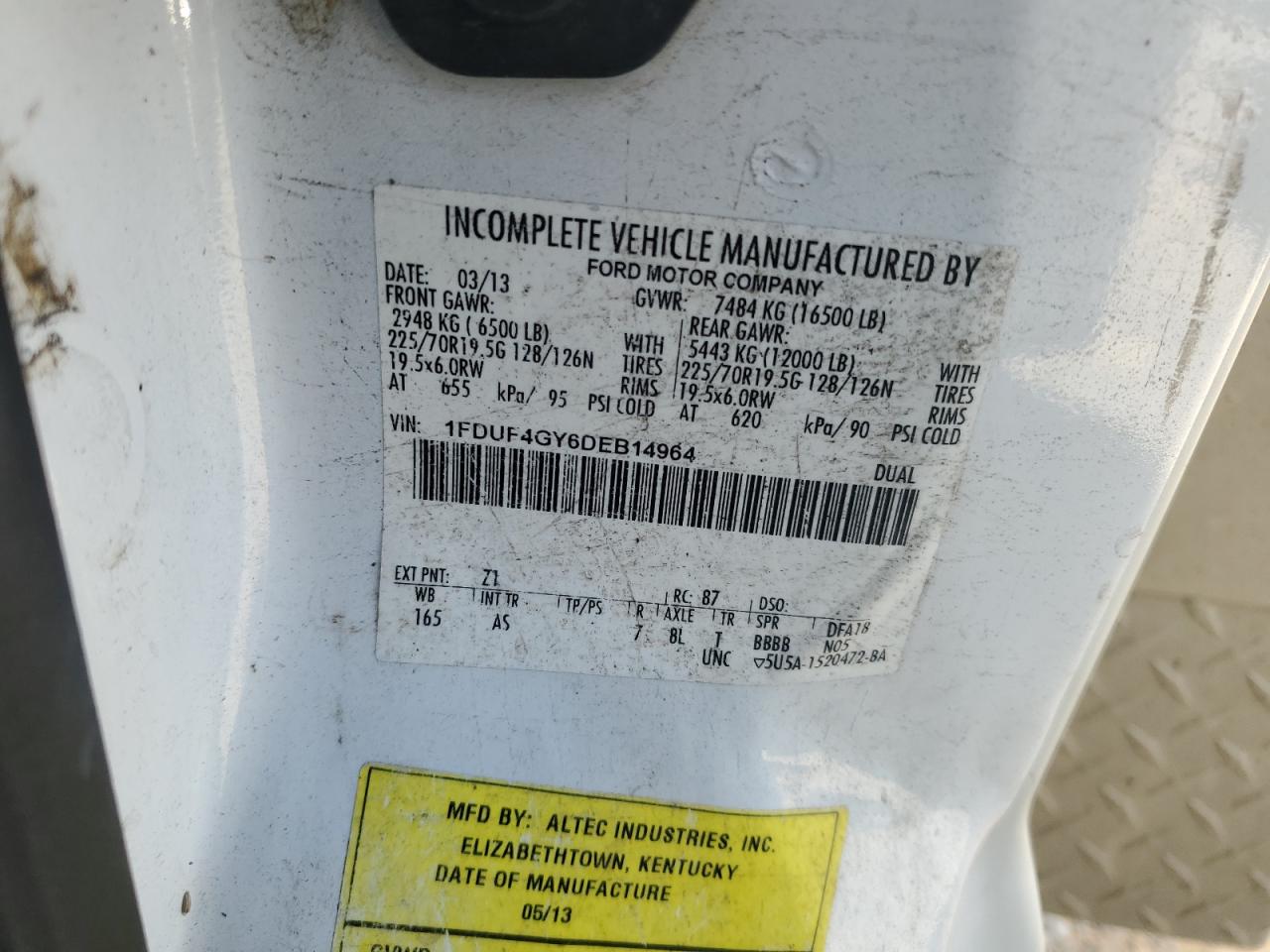 2013 Ford F450 Super Duty VIN: 1FDUF4GY6DEB14964 Lot: 47181985