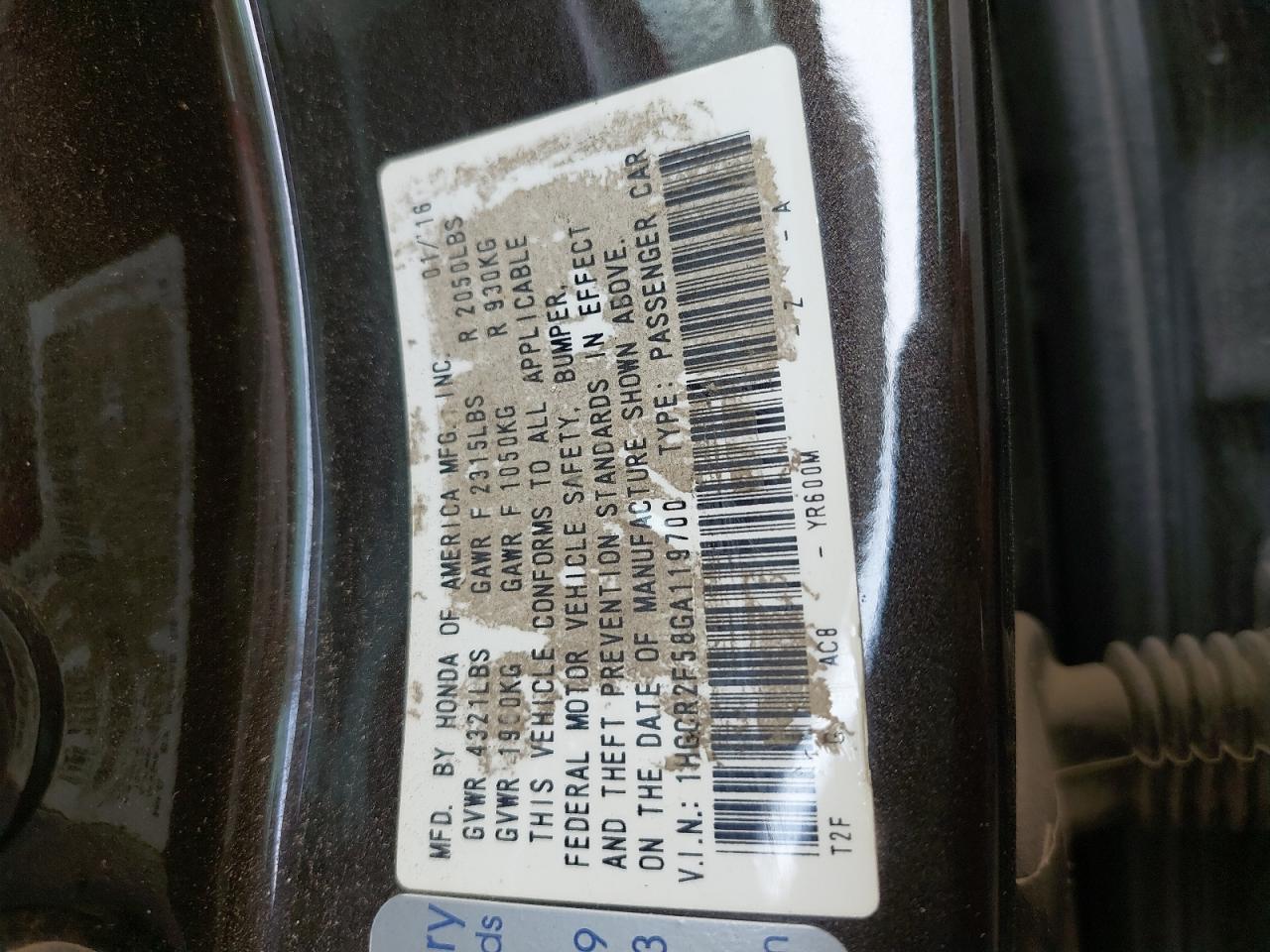1HGCR2F58GA119700 - 2016 HONDA ACCORD - #47900485